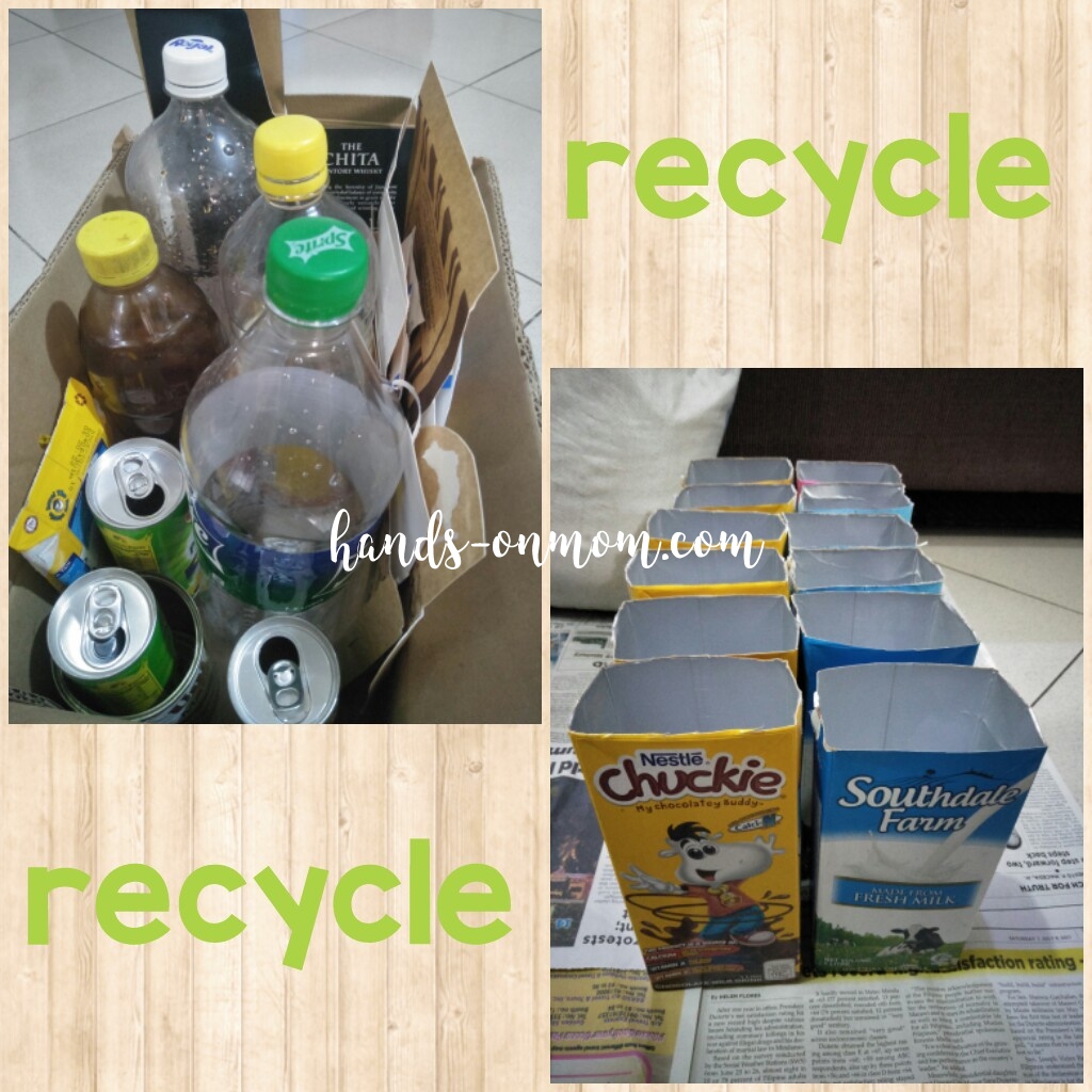 recycle bottles, cans, cartons, papers